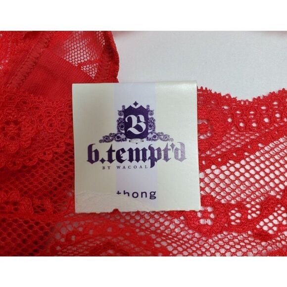 B. tempt'd by Wacoal Red Mesh Lace Floral Sexy Feminine Thong - Picture 7 of 12